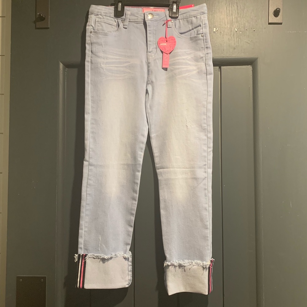 Pink Latte Girl Denim Jeans Cuffed Hem with Stripe